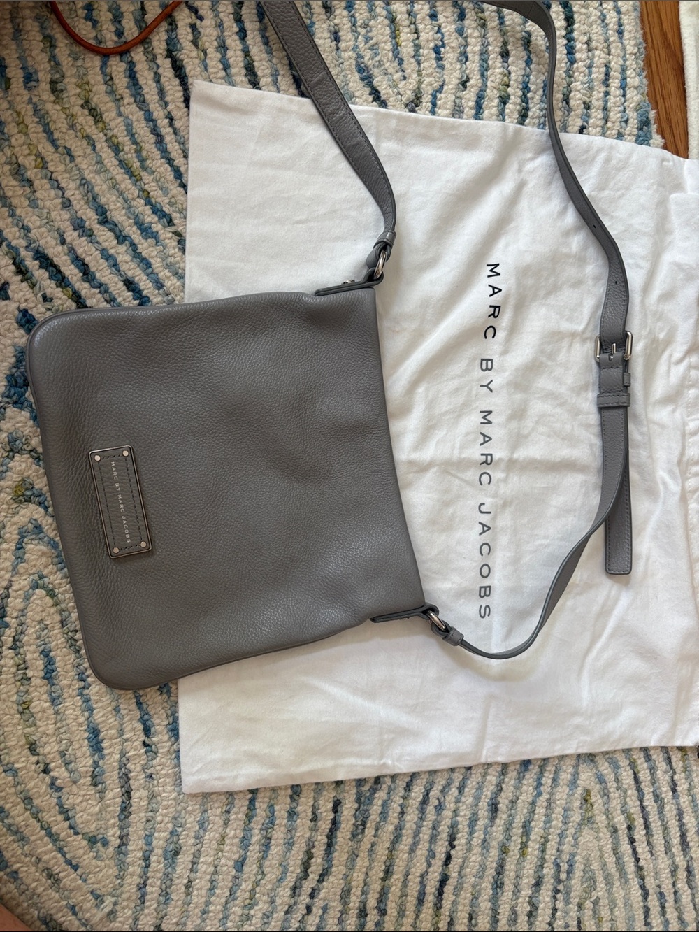 Marc by Marc Jacobs Gray Pebbled Leather Messenger Crossbody